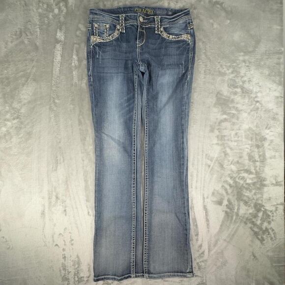 Vintage Y2K Grace In L.A. Bootcut Embellished Denim Jeans Size 28 - Picture 2 of 8